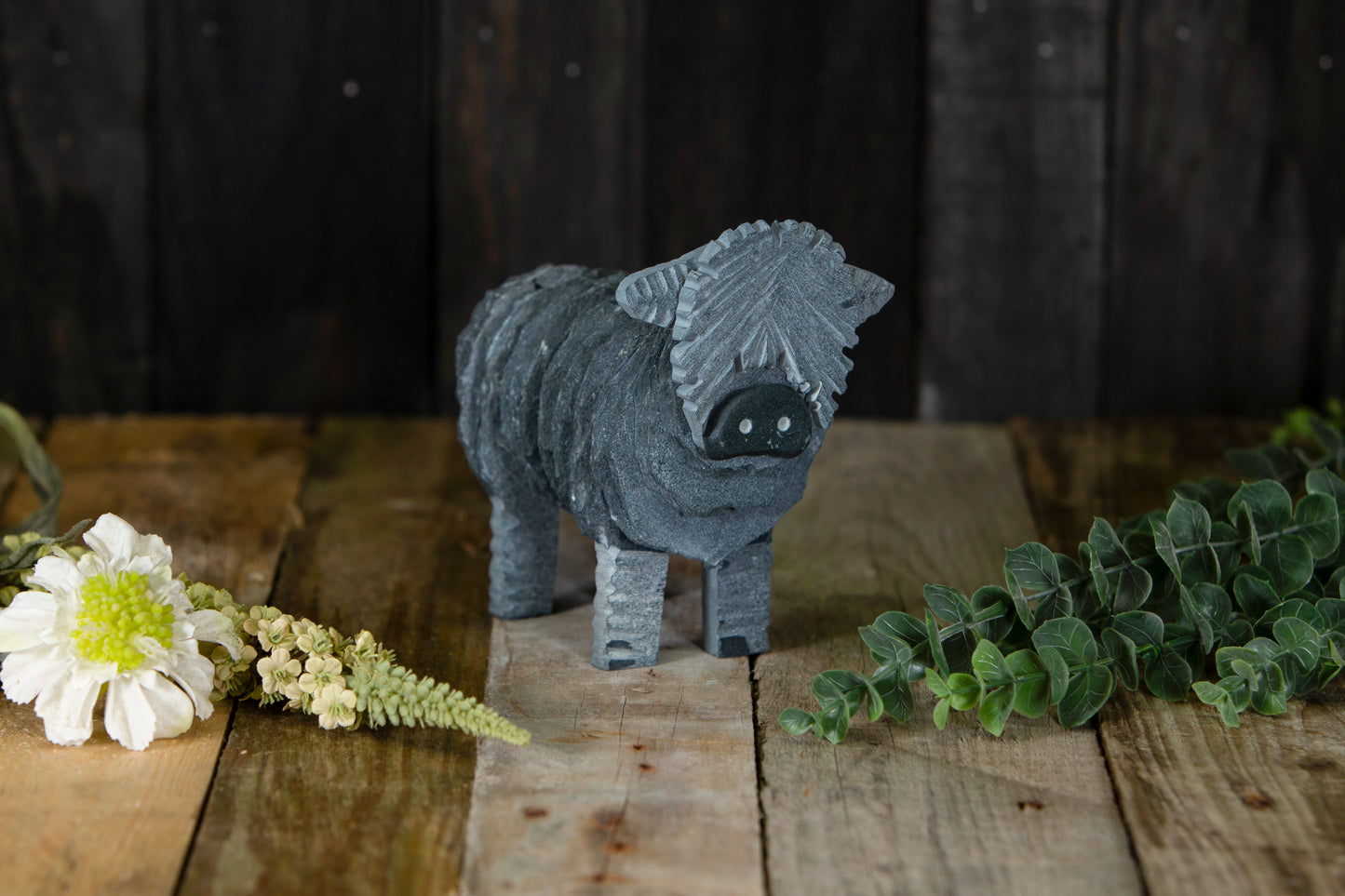 Slate Highland Cow calf sculpture