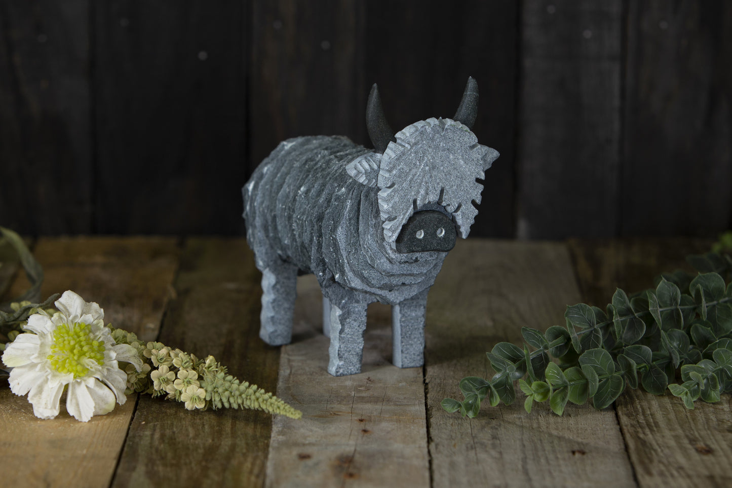 Slate Highland Cow sculpture
