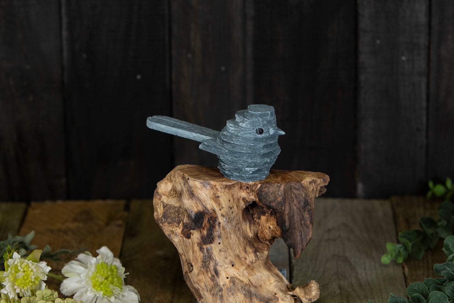 Slate long tailed tit sculpture