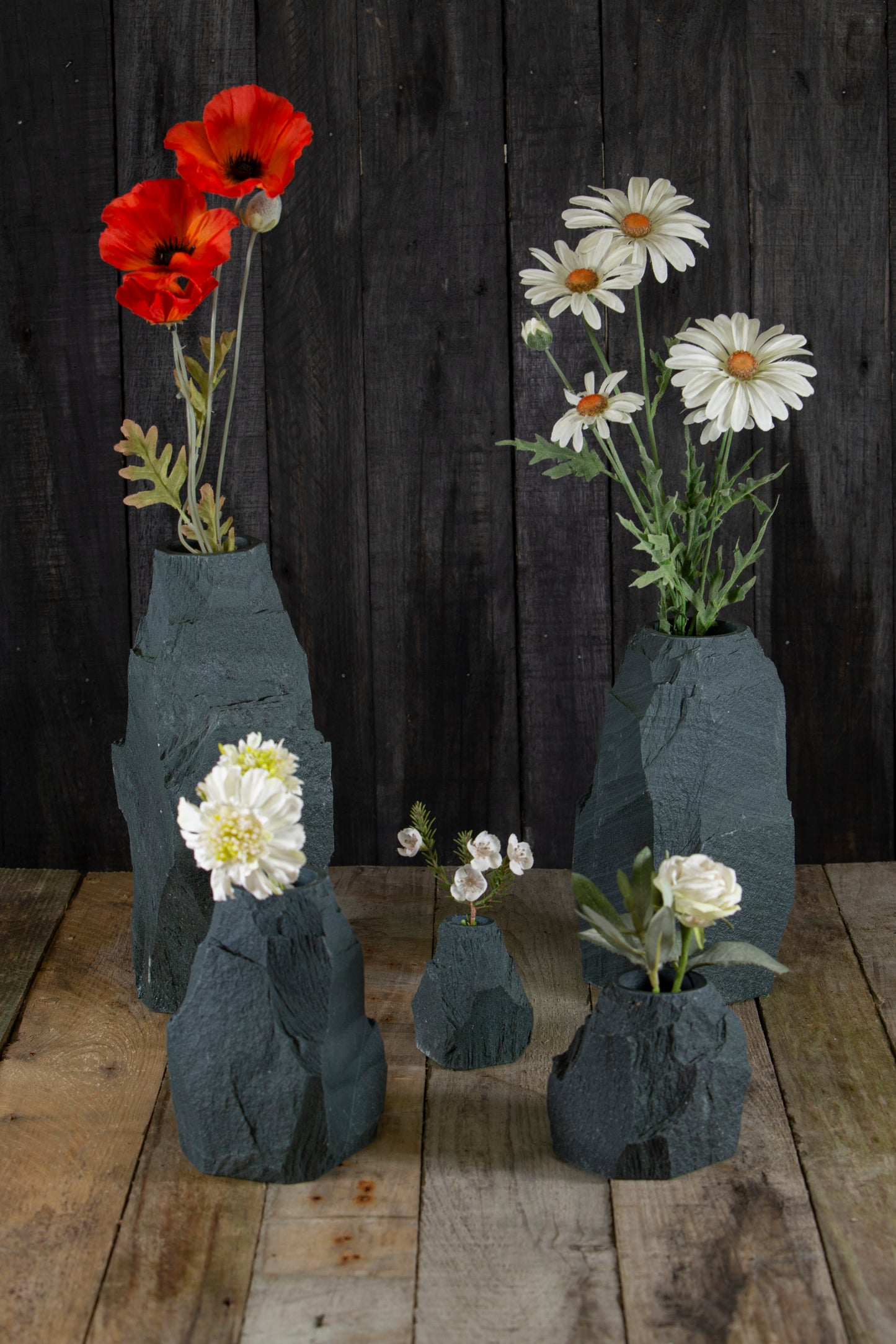 different sized slate vases