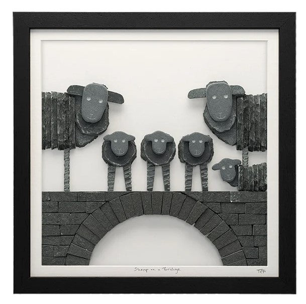 Slate Picture of Herdwick Sheep on a Bridge