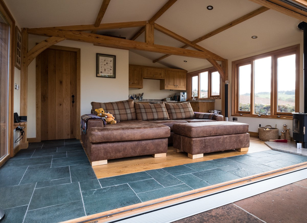 riven slate flooring in living room