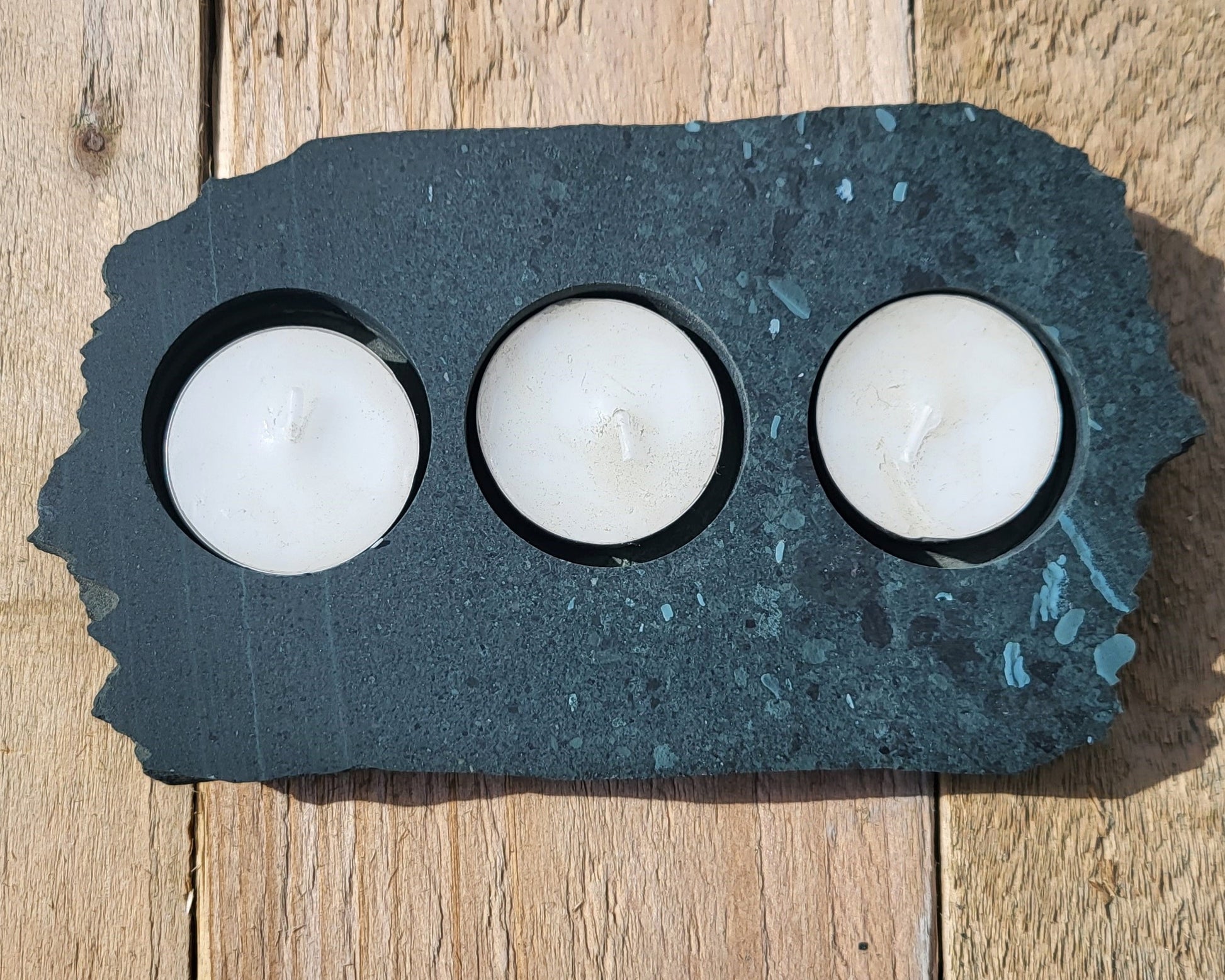 Three hole slate tealight holder
